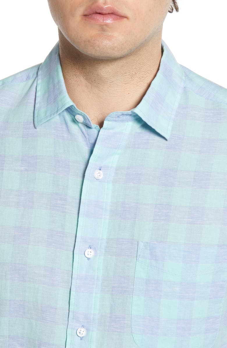 Faherty Regular Fit Check Short Sleeve Stretch Cotton & Linen Button-Up Sport Shirt, Alternate, color,