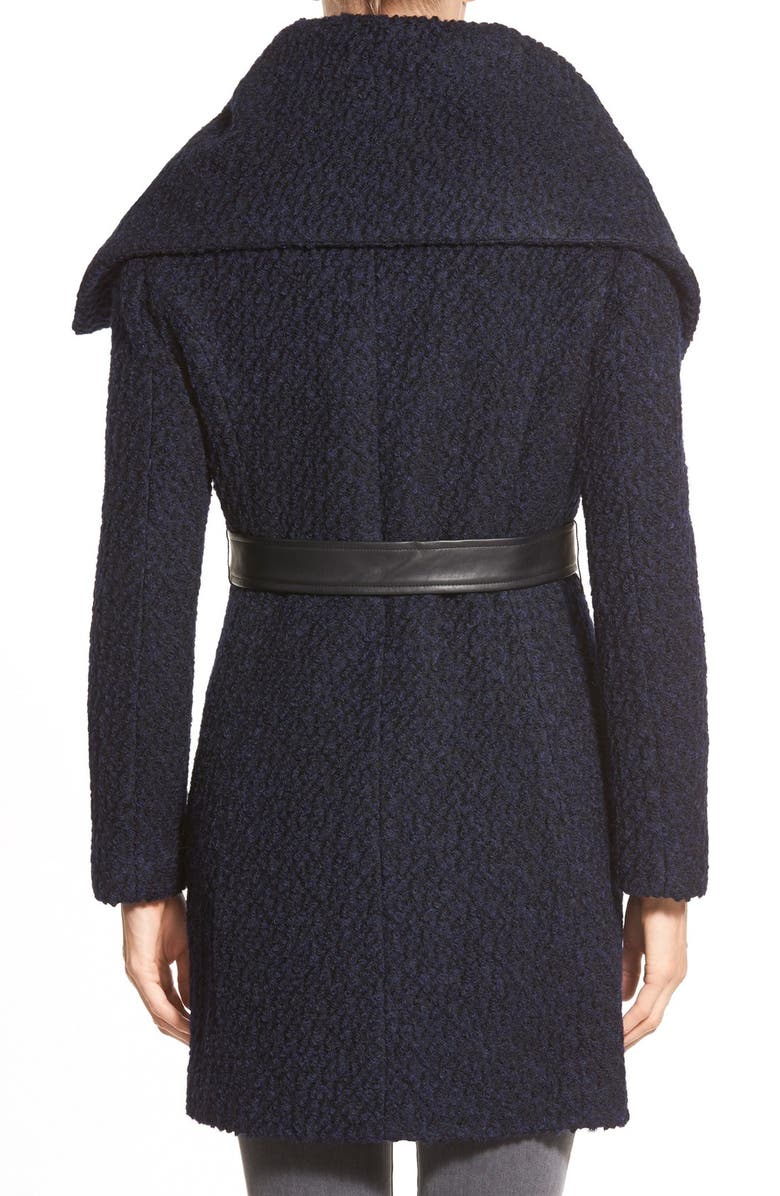 Cole Haan Signature Belted Asymmetrical Bouclé Wool Blend Coat, Alternate, color,