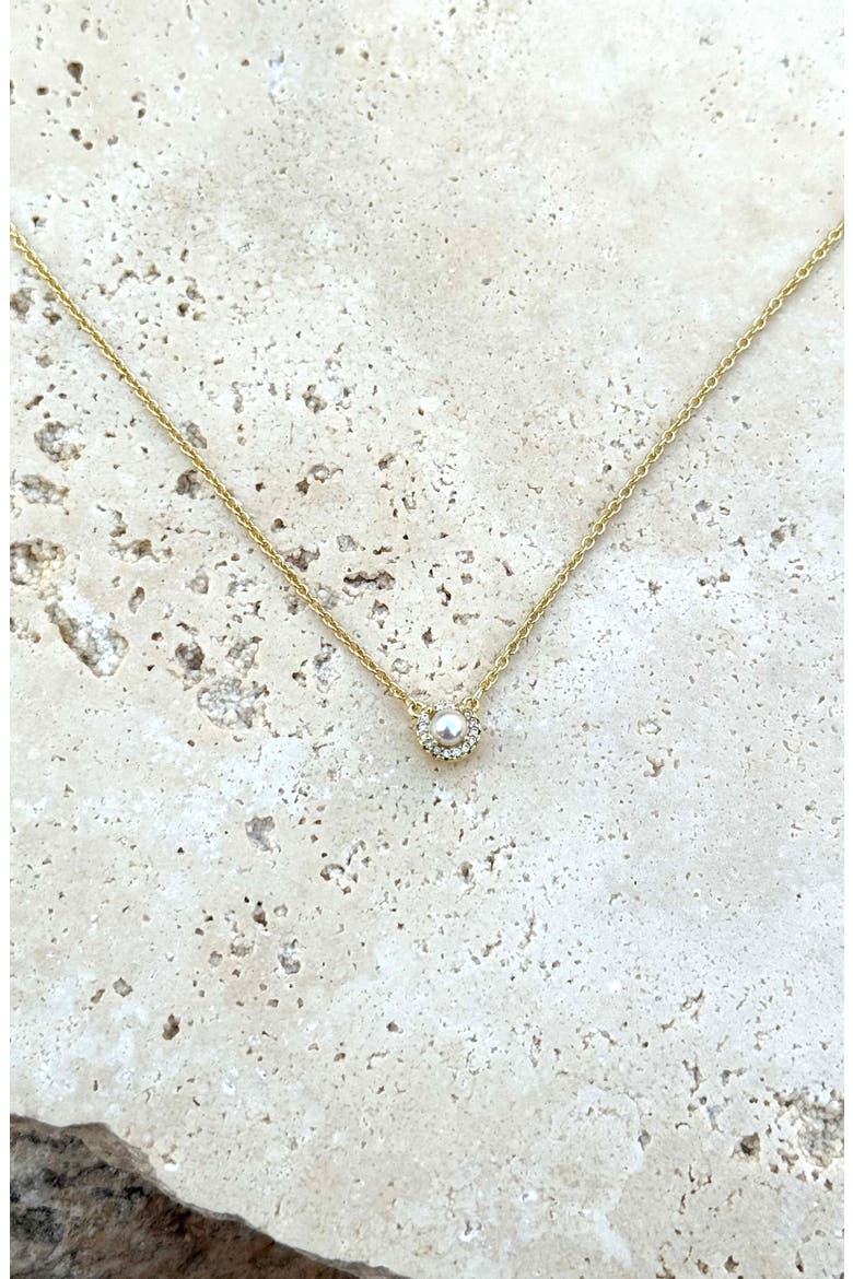 Freshwater Pearl & Crystal Halo Pendant Necklace, Alternate, color, GOLD-WHITE