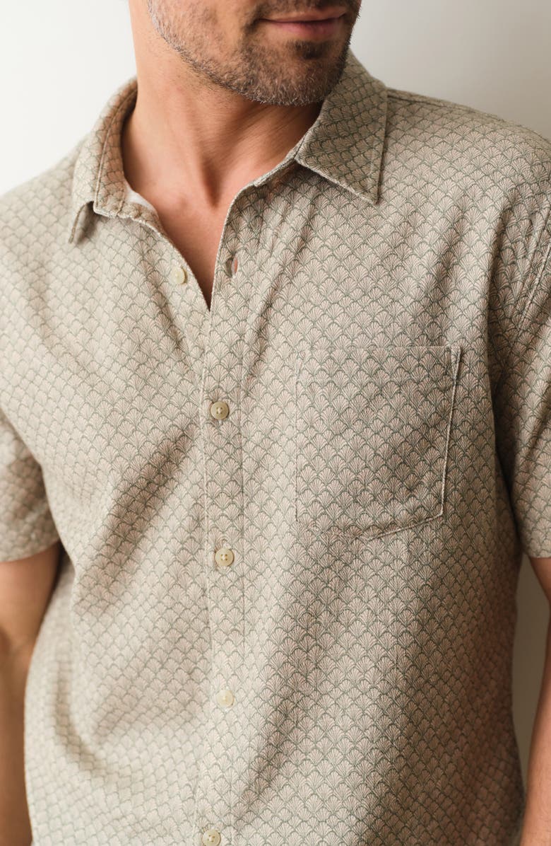Marine Layer Stretch Selvage Short Sleeve Button-Up Shirt, Alternate, color, Sage Shell Print