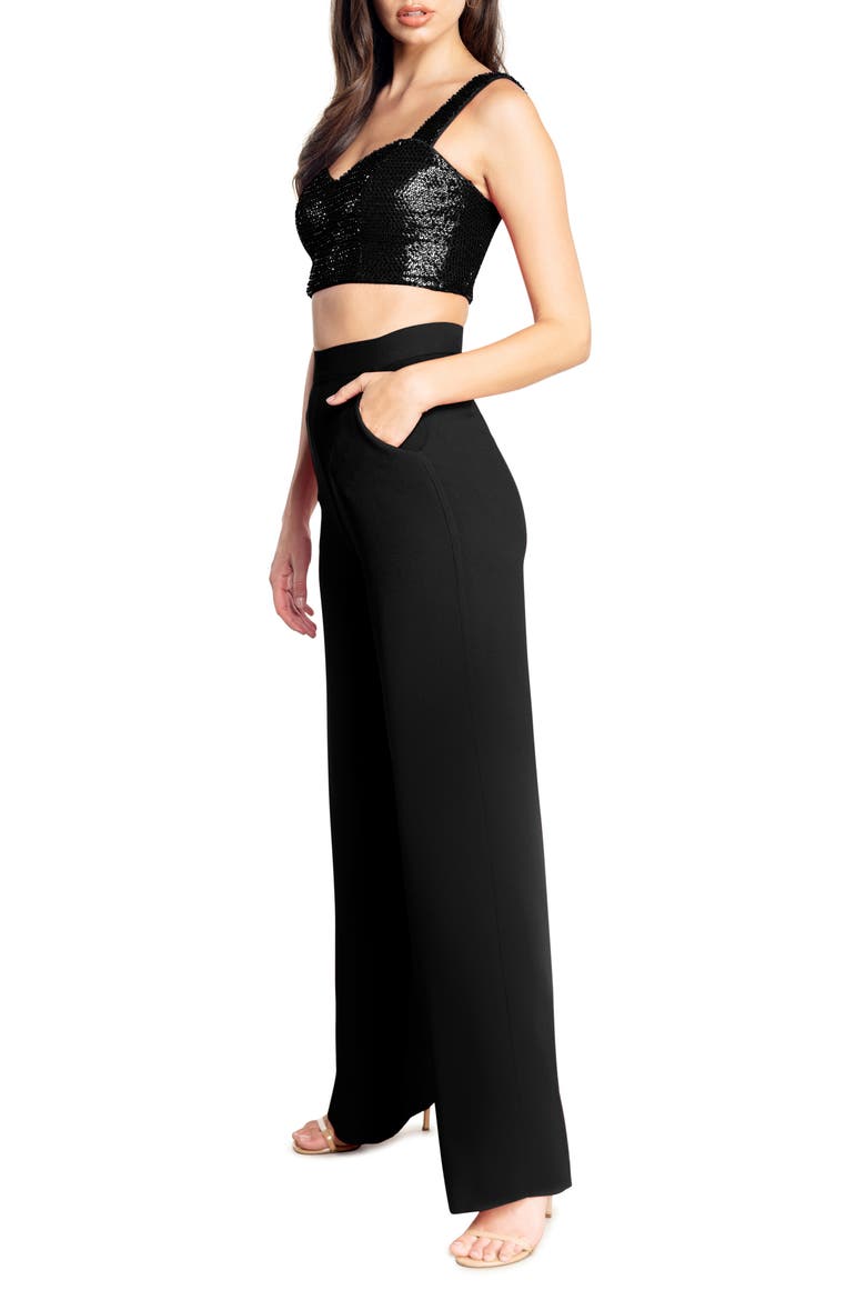 Olivia Sequin Crop Tank Top & Wide Leg Pants, Alternate, color, BLACK