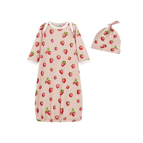 Milkbarn Organic Cotton Newborn Gown And Hat Set In Red