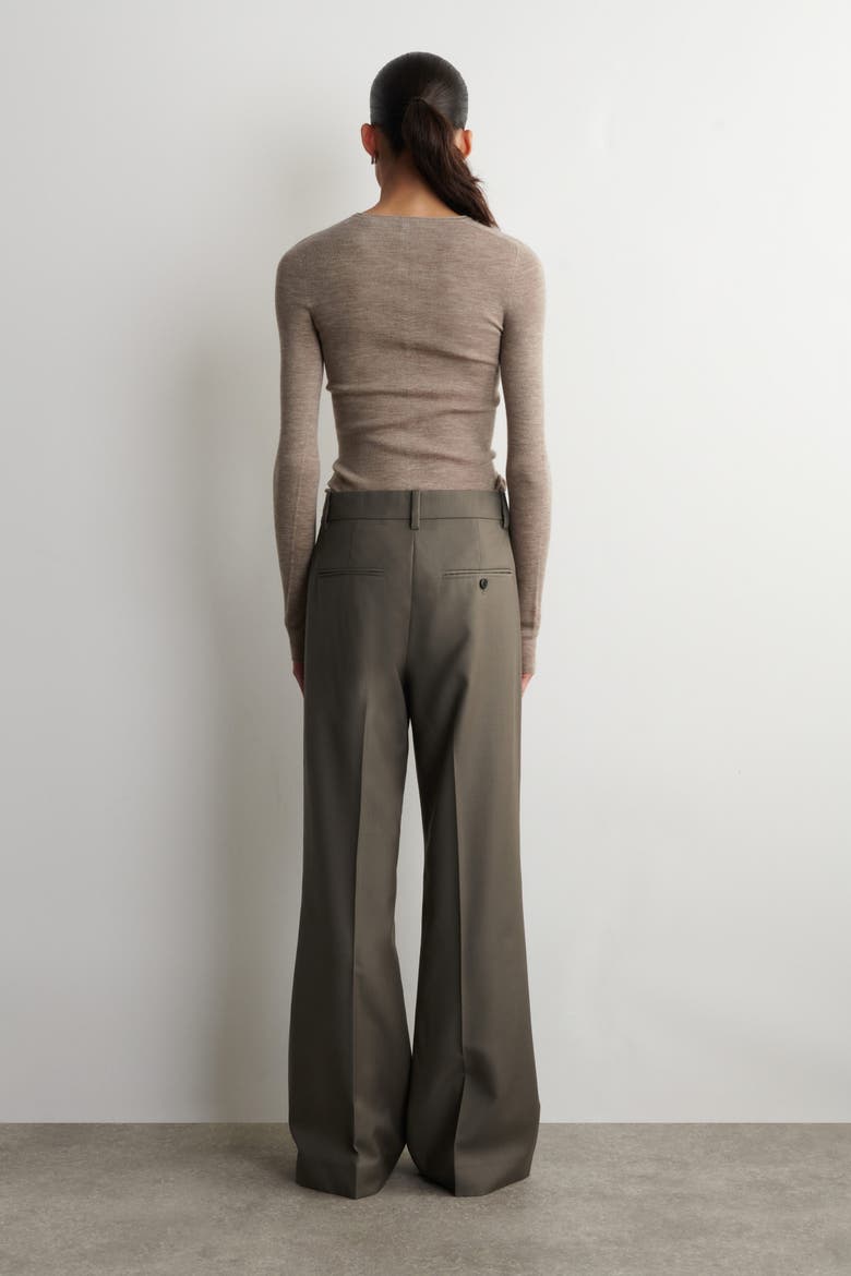Tailored Wool-twill Bootcut Trousers, Alternate, color, TAUPE