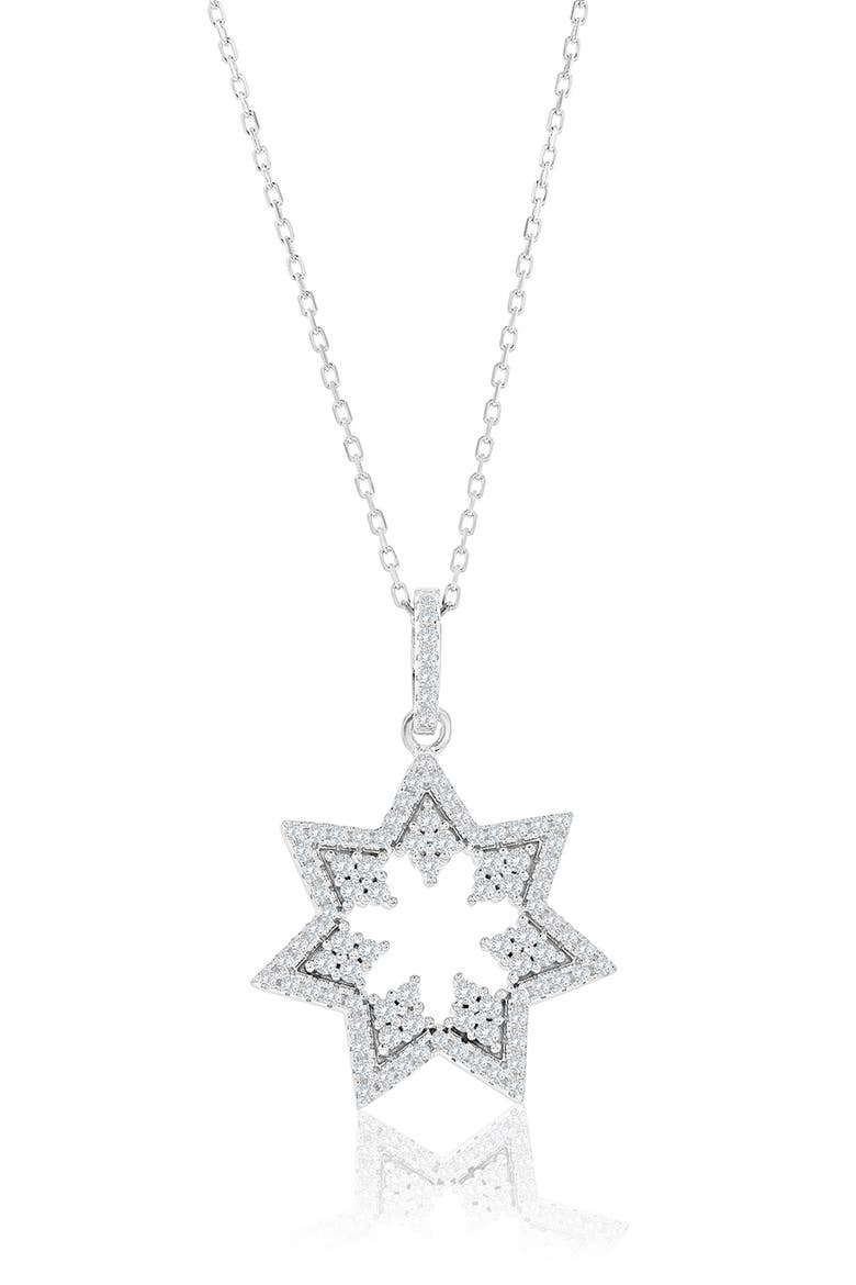 Cubic Zirconia Starburst Pendant Necklace, Main, color, SILVER