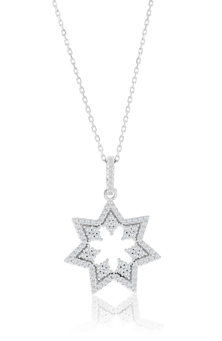 SUZY LEVIAN Cubic Zirconia Starburst Pendant Necklace, Main, color, Silver