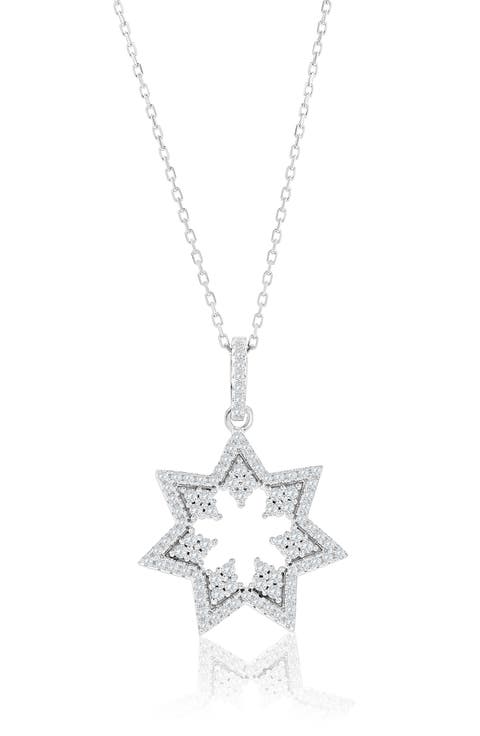 Cubic Zirconia Starburst Pendant Necklace