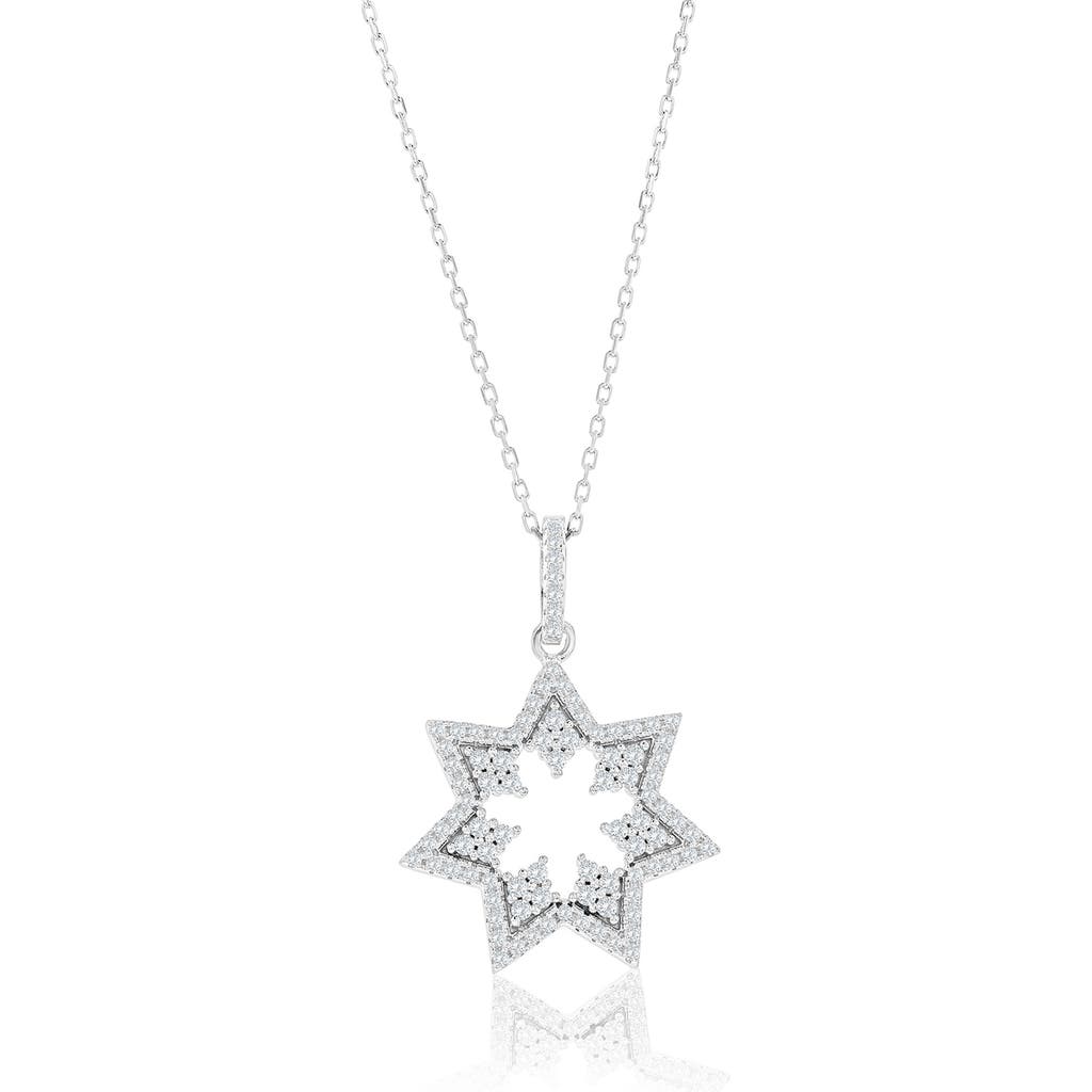 Suzy Levian White Sterling Silver White Cubic Zirconia Starburst Drop Pendant