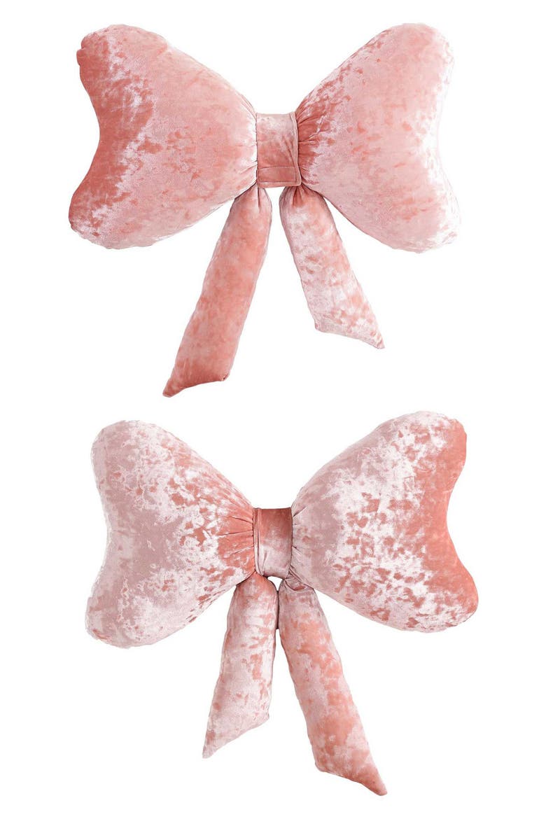 Velvet Bow Plush Throw Pillow, Alternate, color, PINK