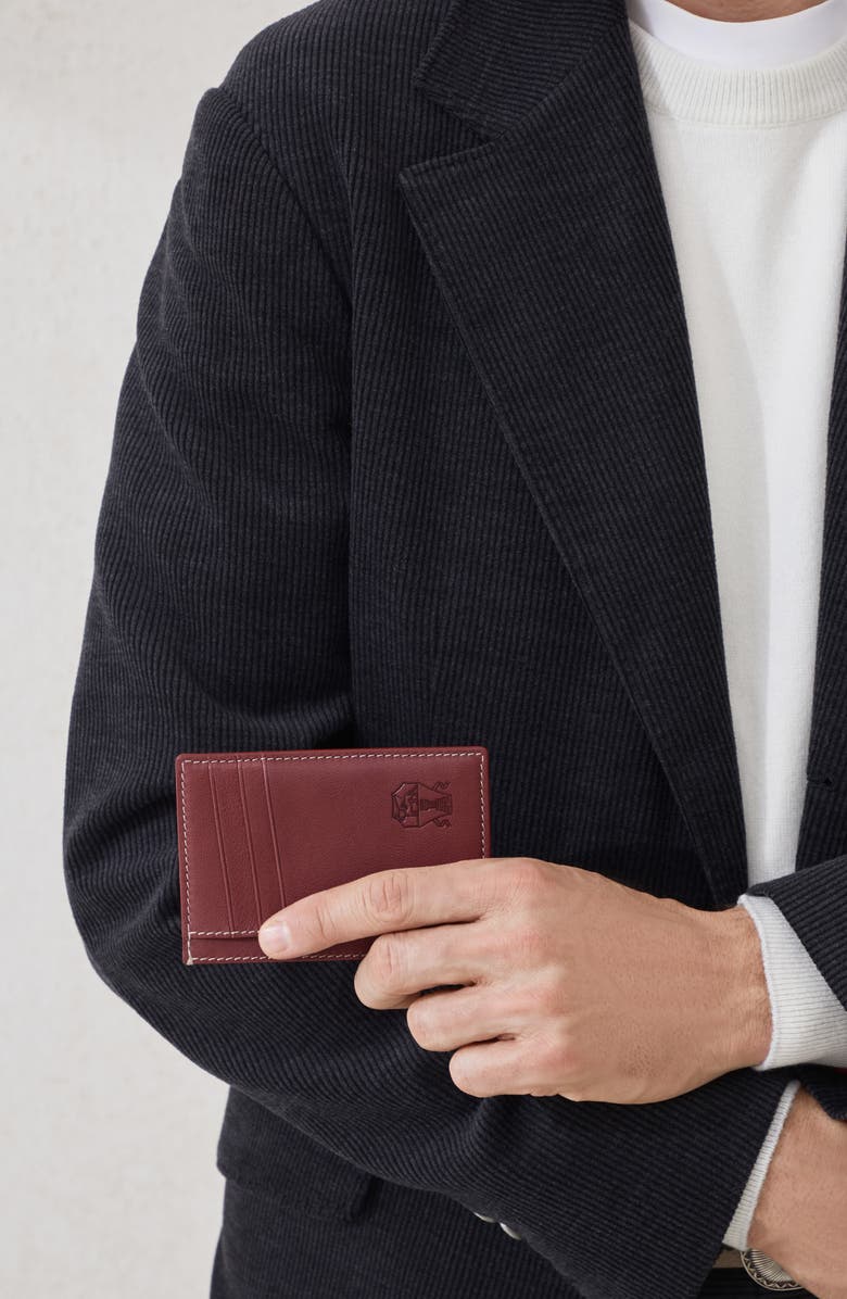 Brunello Cucinelli Calfskin card case, Alternate, color, Burgundy