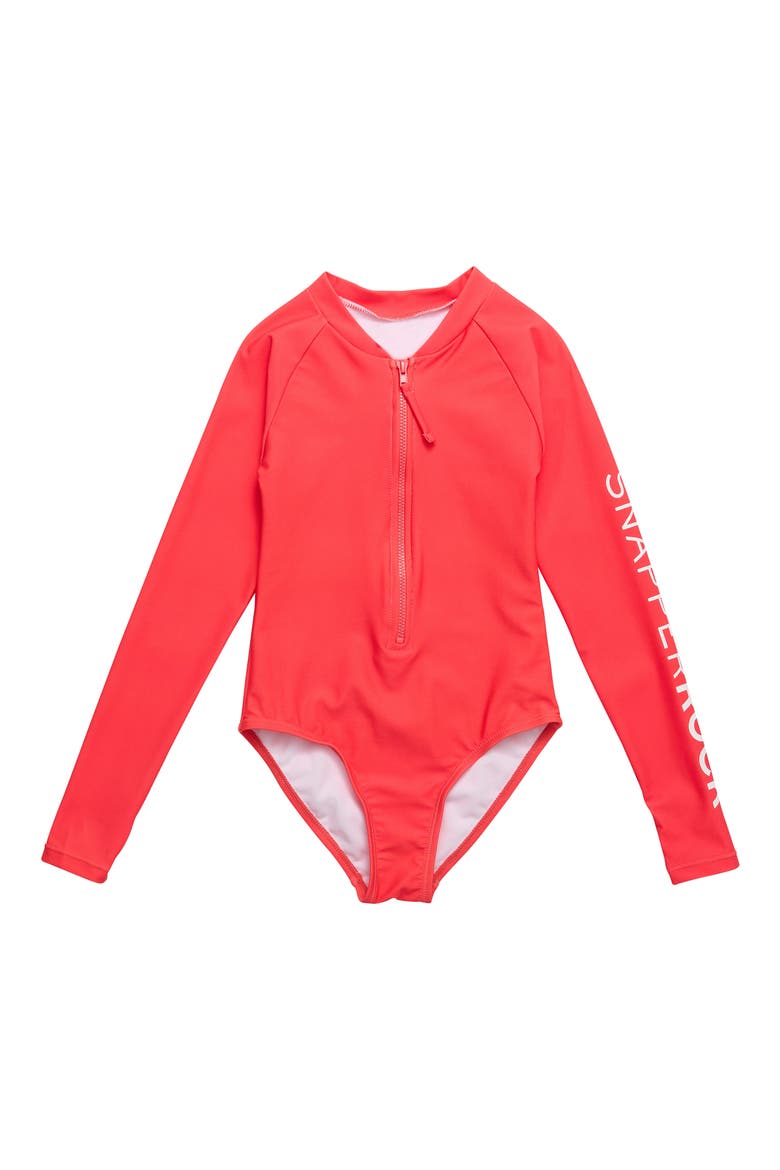 Kids' Watermelon Long Sleeve One-Piece Rashguard Swimsuit, Main, color, RED