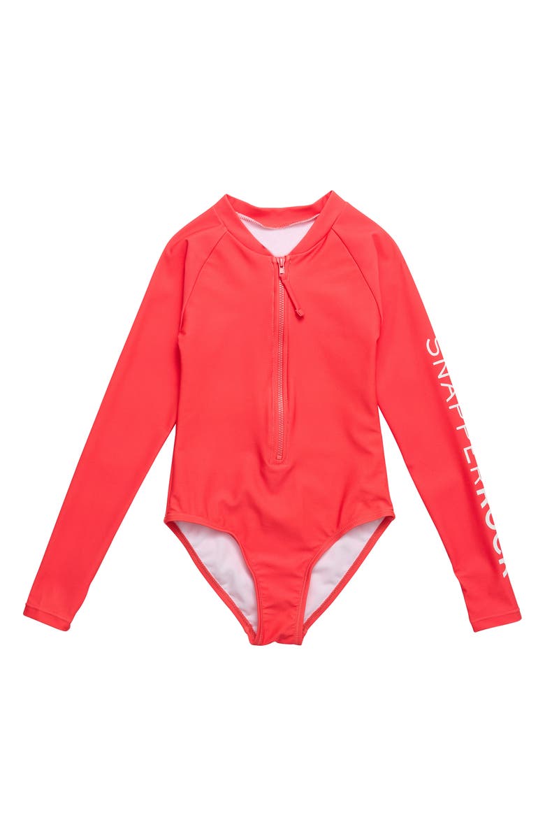 Snapper Rock Kids' Watermelon Long Sleeve One-Piece Rashguard Swimsuit, Main, color,