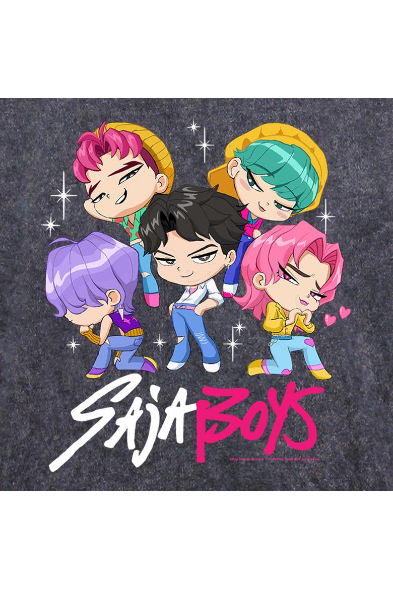Mens KPop Demon Hunters Saja Boys Chibi Group Lightweight Hoodie, Alternate, color, Black