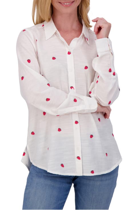 Heart Print Button-Up Shirt