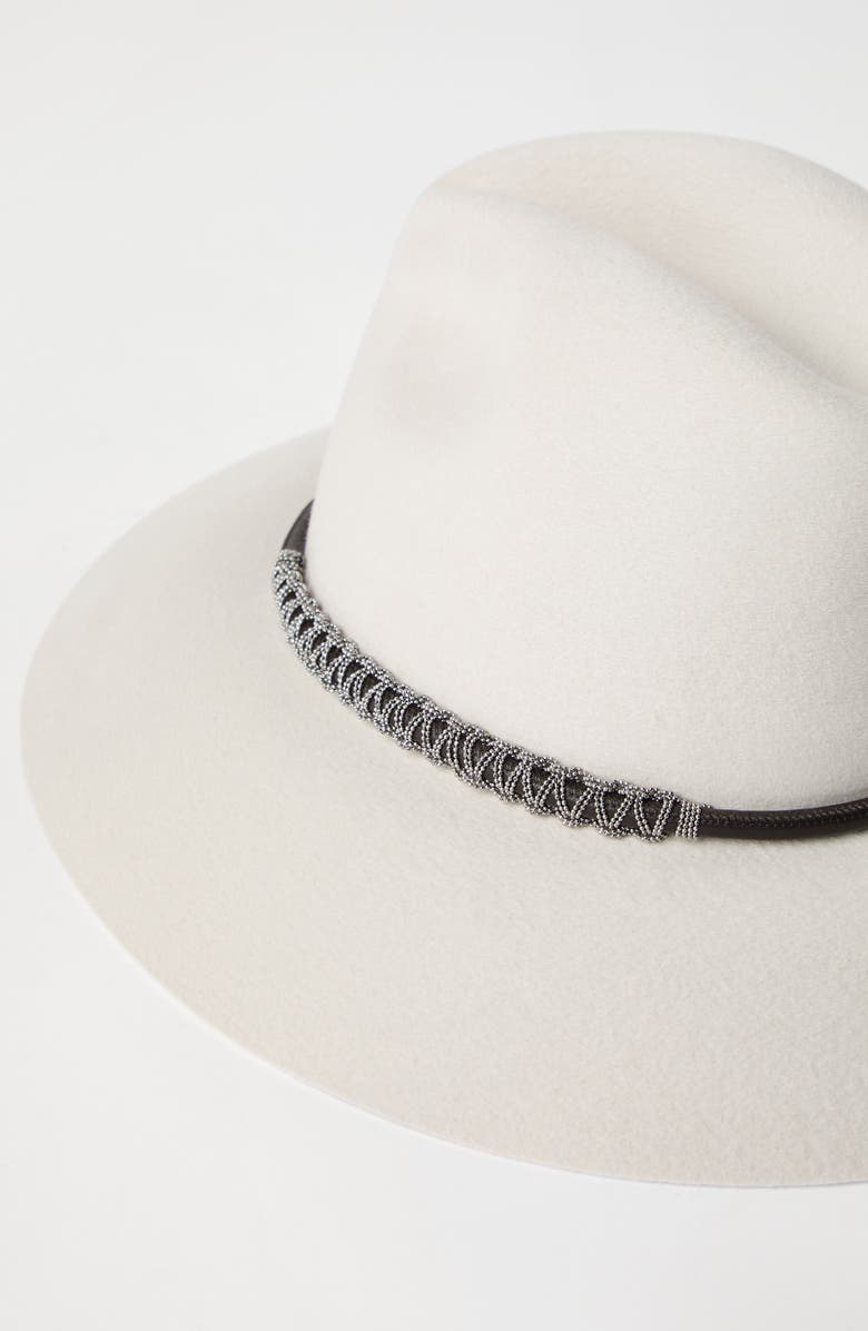 Brunello Cucinelli Felt fedora with leather and monili band, Alternate, color, 