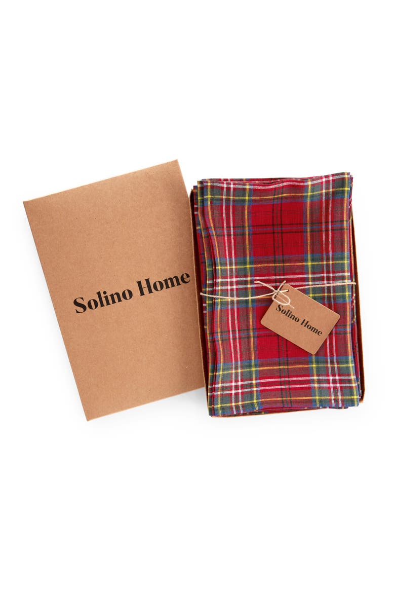 Linen Dinner Napkins Set of 4, 20 x 20" - Classic Tartan Plaid, Alternate, color, Red