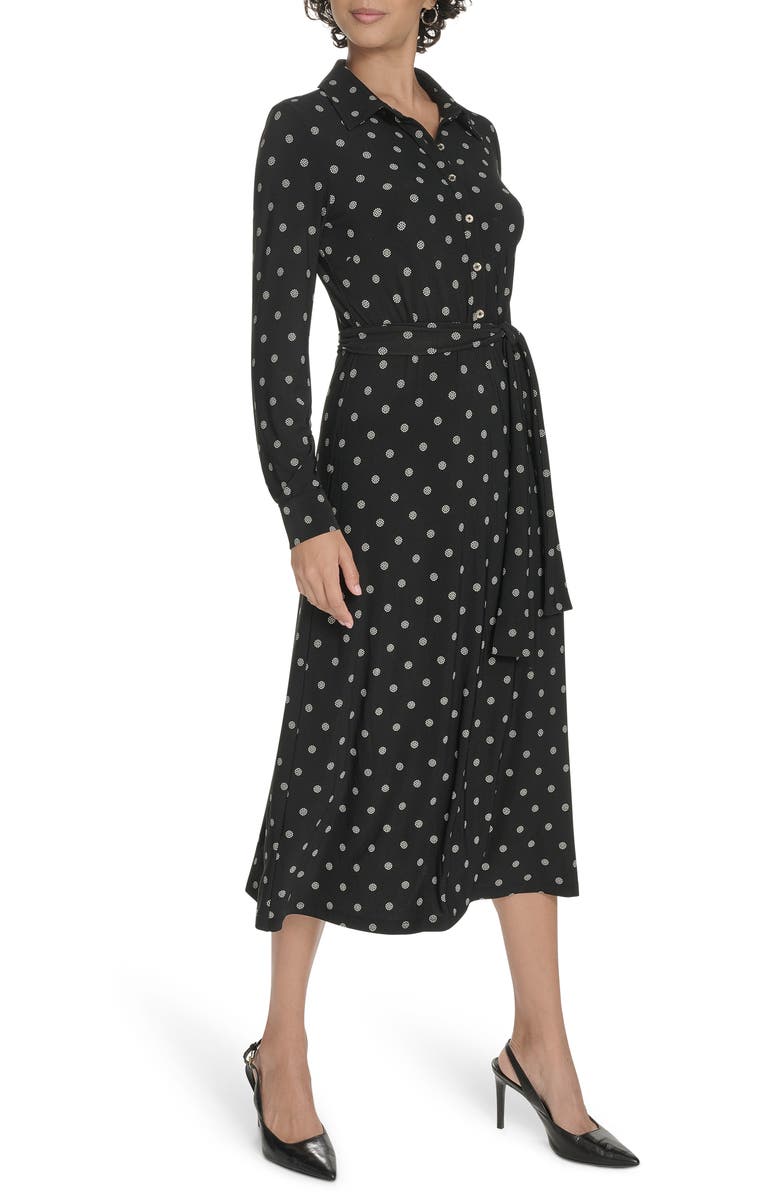 Tommy Hilfiger Long Sleeve Tie Waist Shirtdress, Alternate, color, Black/ Whitecap