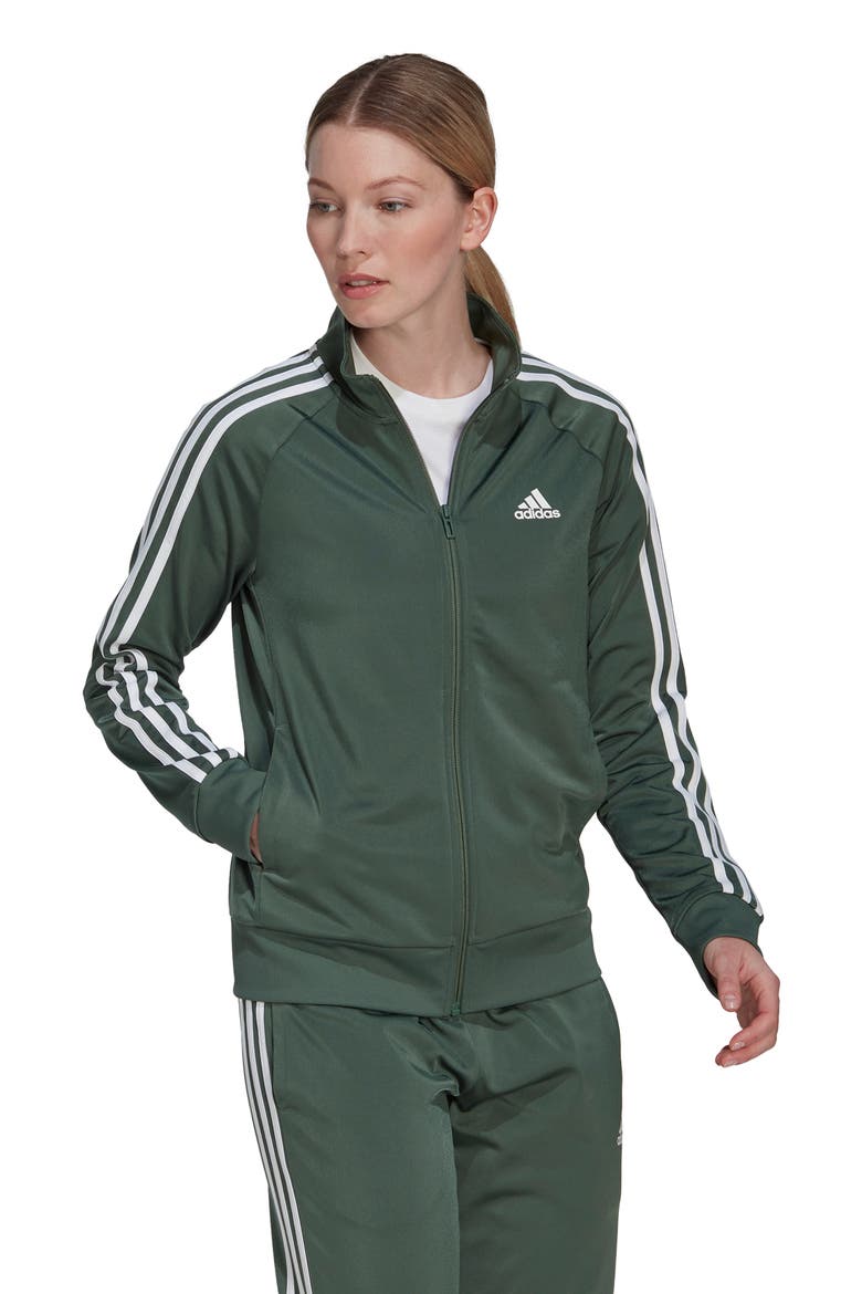 Warm-Pp Tricot Slim 3-Stripes Track Jacket, Alternate, color, GREEN OXIDE/ WHITE