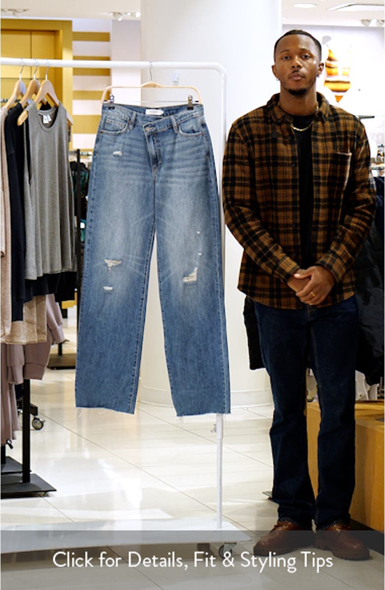 Raw Hem Crossover Waist Ankle Wide Leg Jeans, sales video thumbnail