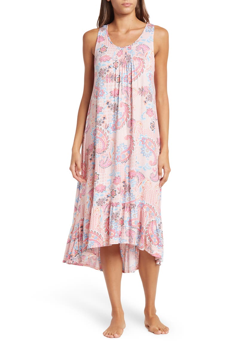 Paisley Long Sleeveless Nightgown, Main, color, PINK PAIS