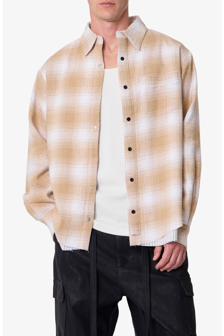 Oversize Plaid Double Layered Cotton Flannel Snap-Up Overshirt, Alternate, color, TAN