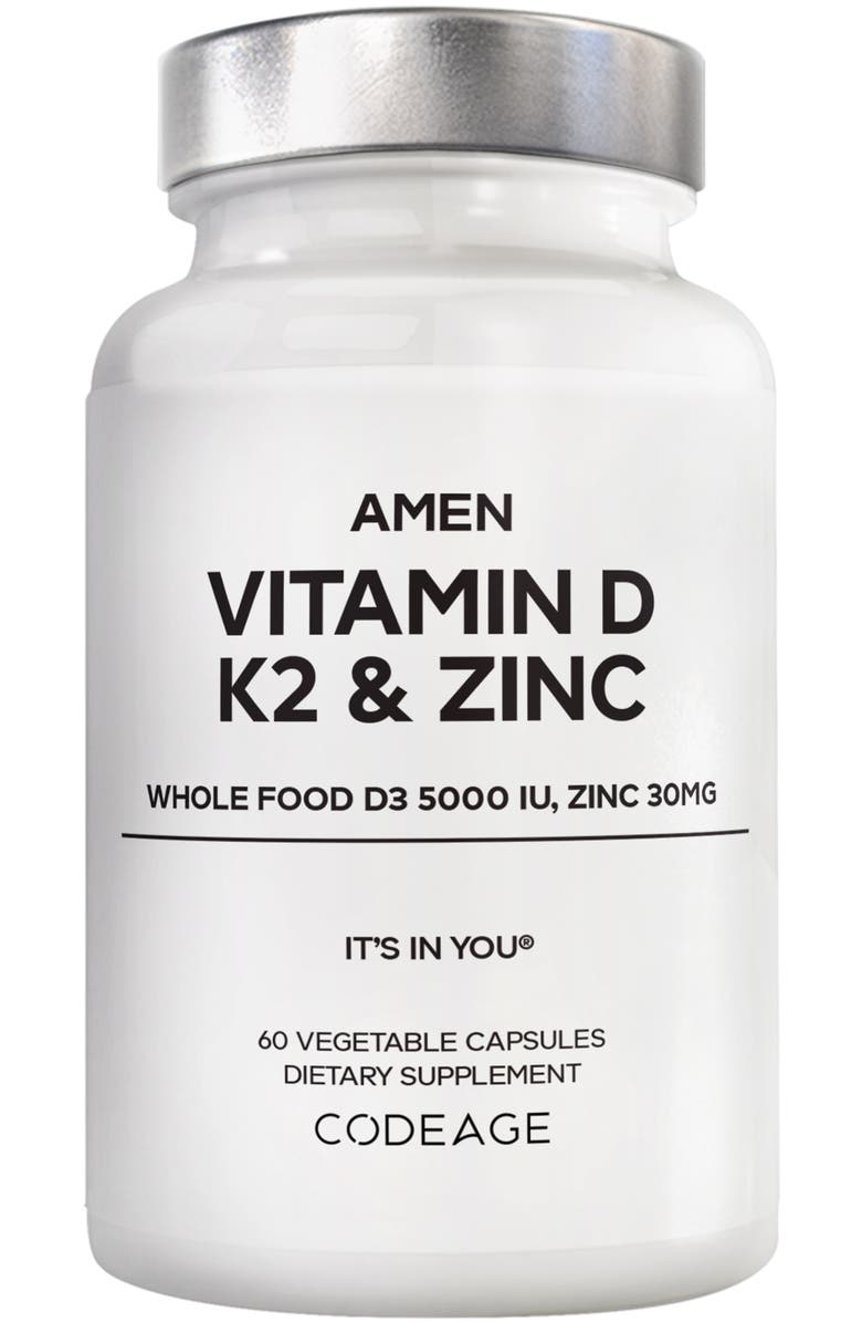 Codeage Amen Vitamin D, K2 & Zinc Supplement, Main, color, White