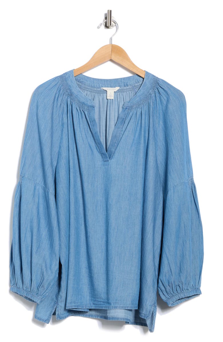Caslon<sup>®</sup> Chambray Popover Top, Alternate, color, Medium Wash