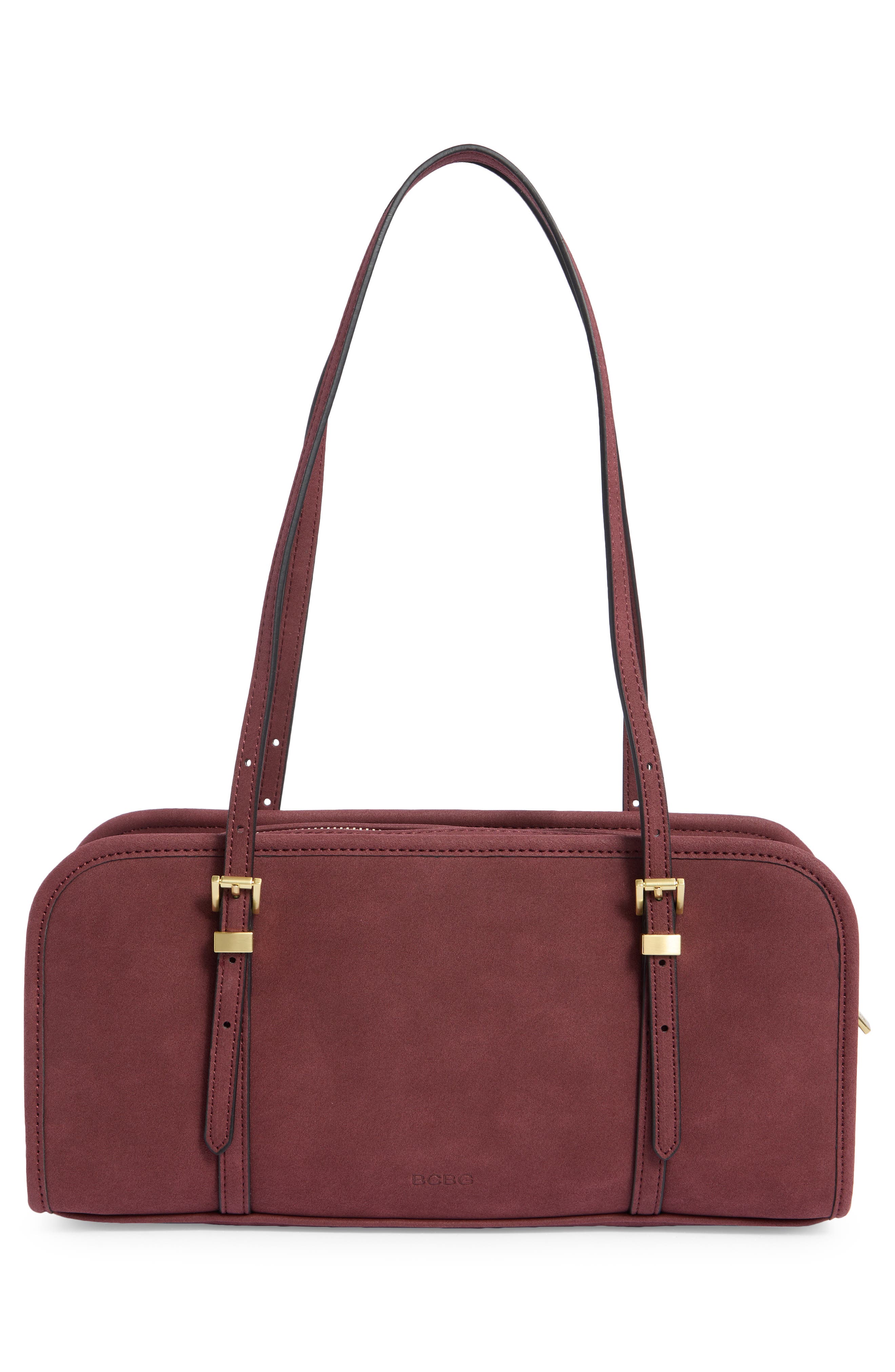 BCBG Suede East/West Shoulder Bag, Alternate, color, Cherry Wine