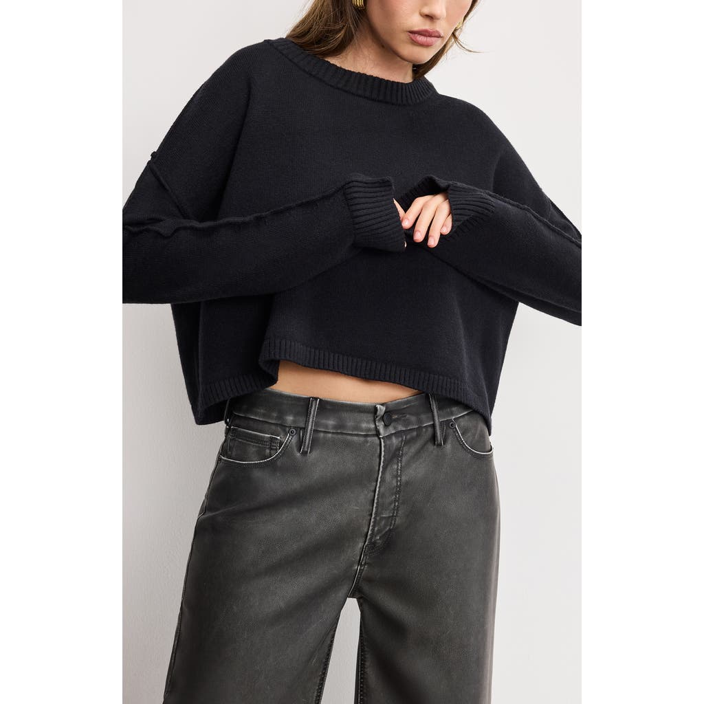 Good American Cropped Crewneck Sweatshirt In Black