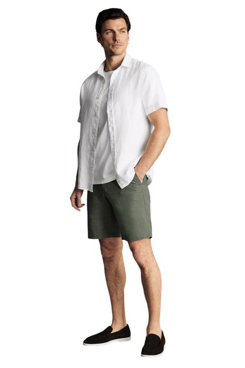 Charles Tyrwhitt Cotton Linen Shorts In Green