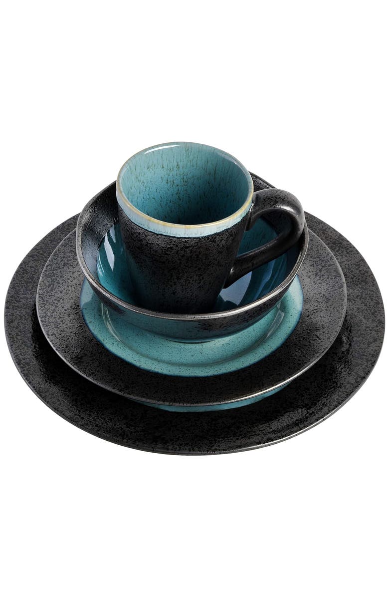 Gibson Elite Dragonstone 16 Piece Stoneware Reactive Glaze Dinnerware Set, Alternate, color, Black
