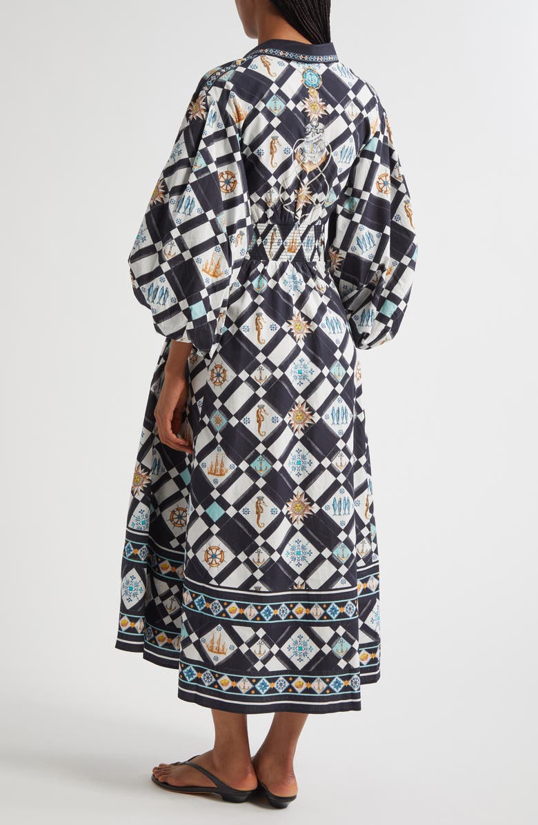 Camilla Folk Afloat Bubble Sleeve Tie Waist Shirtdress, Alternate, color, Folk Afloat