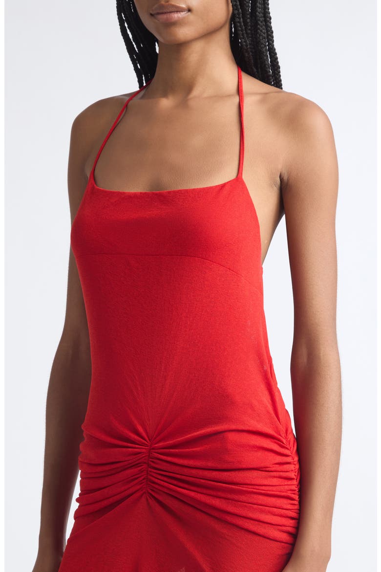 Ruched Mesh Halter Maxi Dress, Alternate, color, RED