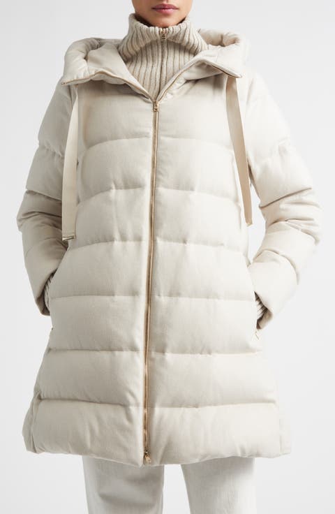 Silk & Cashmere Down Parka with Wool Blend Rib Bib