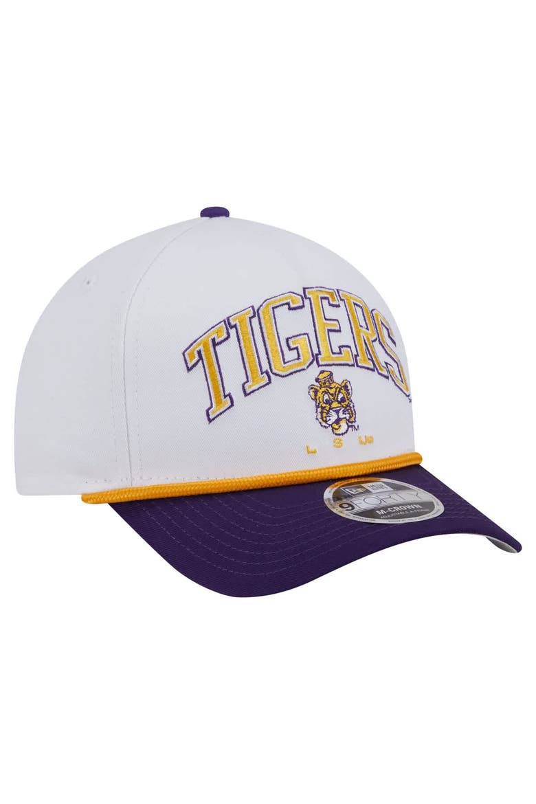 Men's New Era White/Purple LSU Tigers Arch Two-Tone Rope 9FORTY A-Frame M-Crown Adjustable Hat, Alternate, color, White