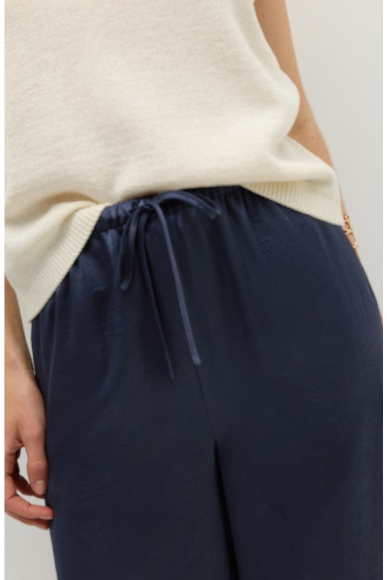 Wide Leg Satin Drawstring Pants, Alternate, color, NAVY BLUE