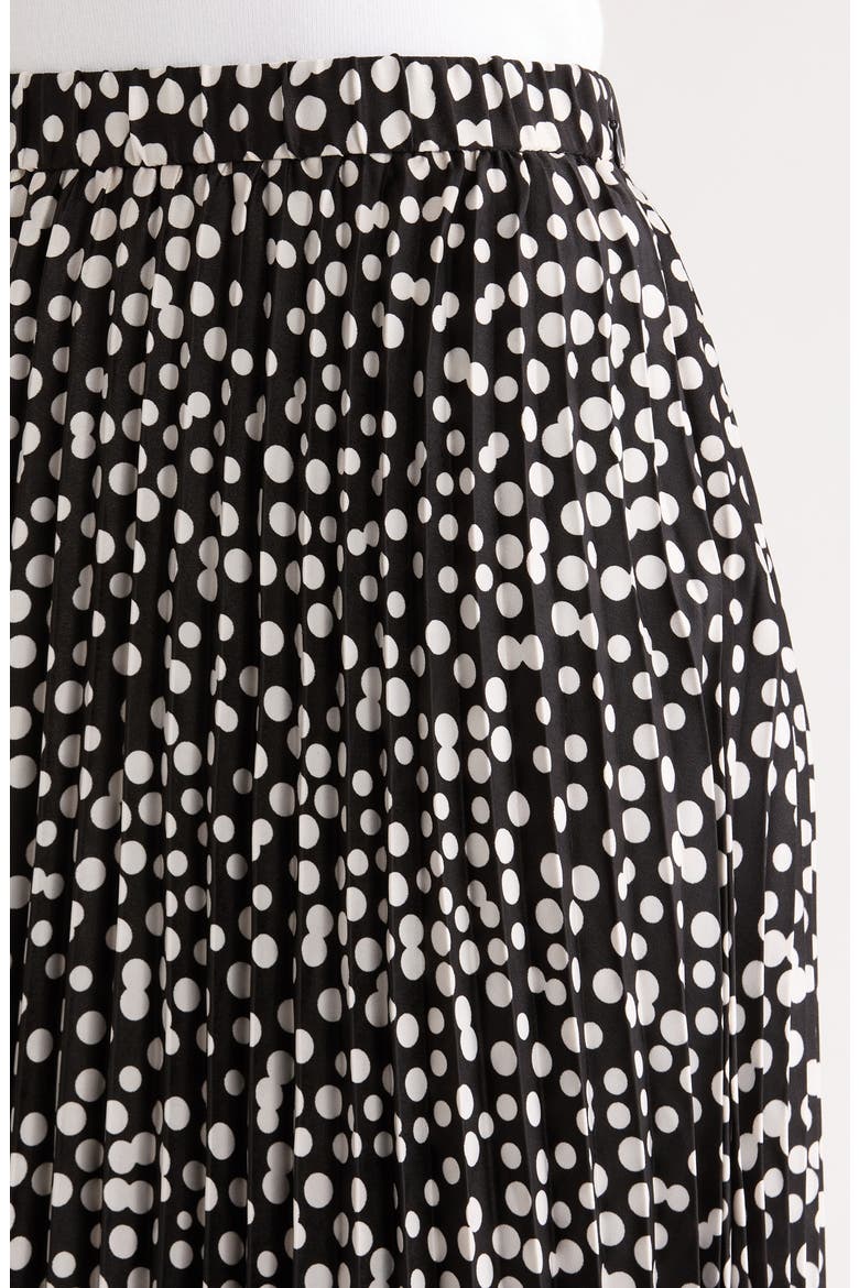 Pleated Polka Dot Elastic Waist Skirt, Alternate, color, RICH BLACK