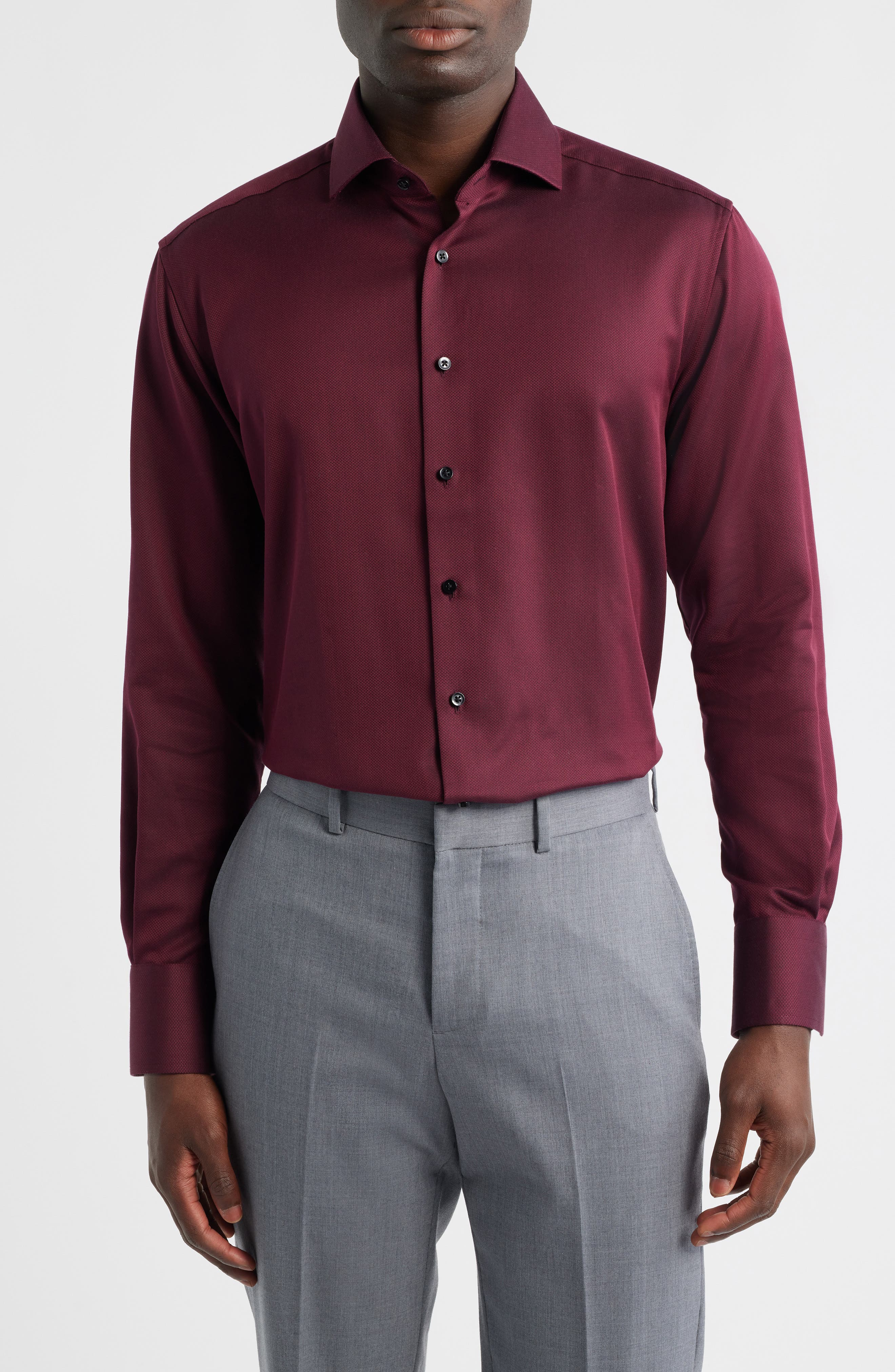 Modern Fit Solid Non-Iron Cotton Dobby Dress Shirt - image 5