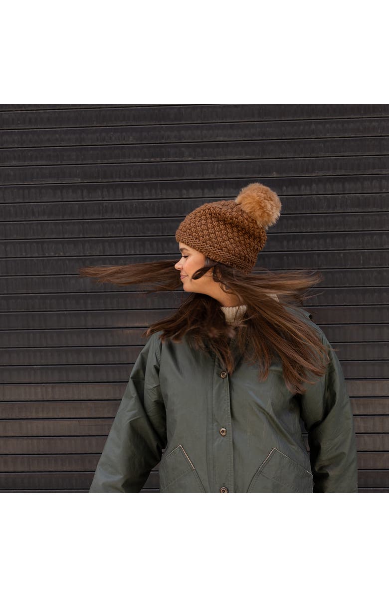 Turtle Fur Snowfall Pom Slouch Beanie, Alternate, color, Camel