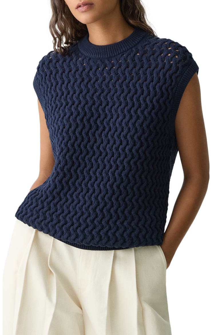 Open Stitch Sweater Vest, Alternate, color, NAVY