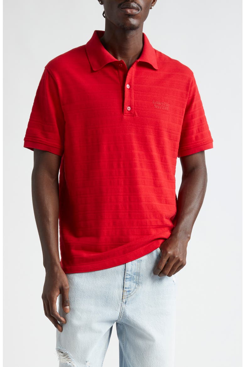 Journey Textured Stripe Cotton Piqué Polo, Main, color, HAUTE RED