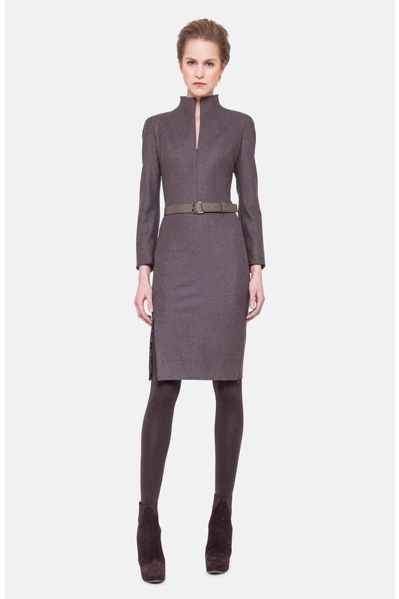 Belted Stretch Flannel Dress, Main, color, GREY