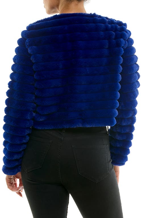 Nina Leonard Faux Fur Long Sleeve Bolero In Blue