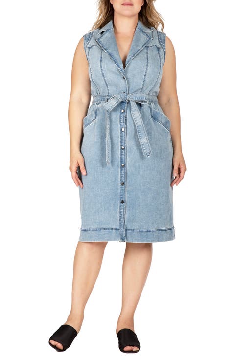 Sleeveless Tie Waist Denim Dress (Plus Size)