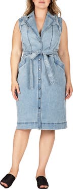 Standards & Practices Sleeveless Tie Waist Denim Dress