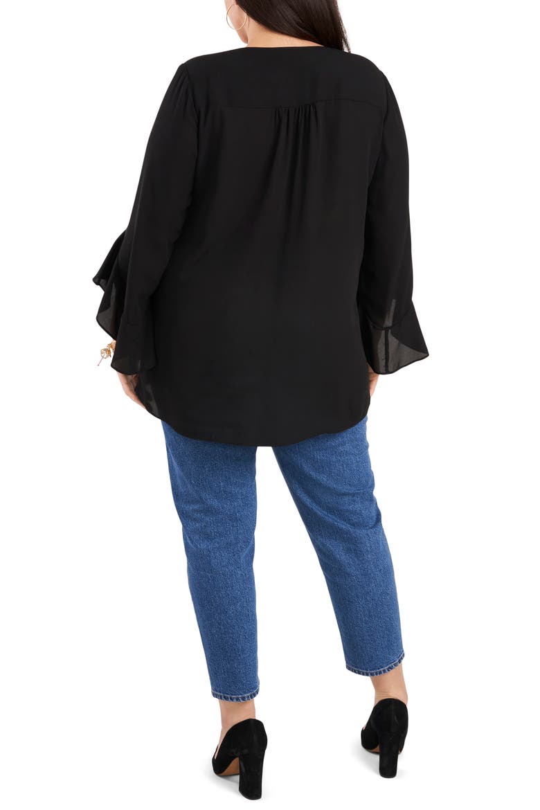 Flutter Sleeve Crossover Georgette Tunic Top, Alternate, color, BLACK