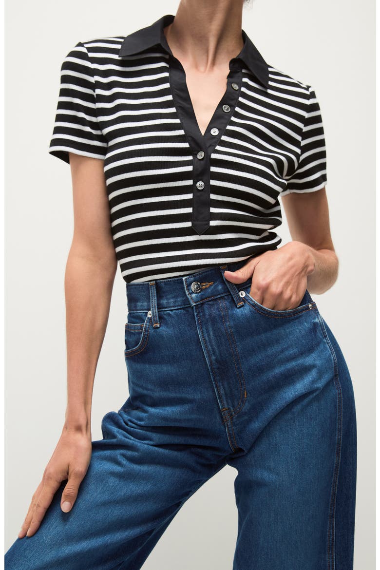 Kearney Stripe Stretch Cotton Polo, Main, color, WHITE BLACK