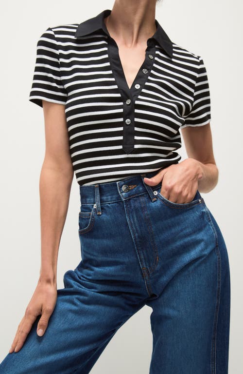 Veronica Beard Kearney Stripe Stretch Cotton Polo In Black