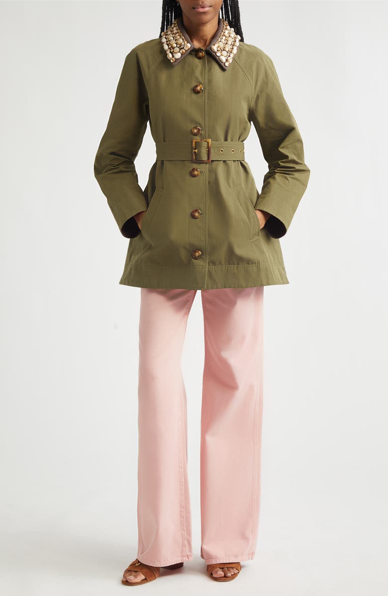 Veronica Beard Langham Waxed Belted Dickey Coat with Removable Collar, Alternate, color, Army