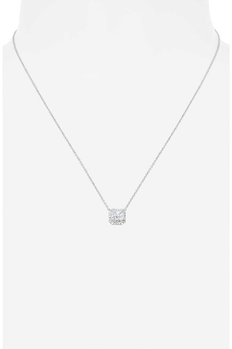 Cubic Zirconia Halo Pendant Necklace, Alternate, color, RHODIUM