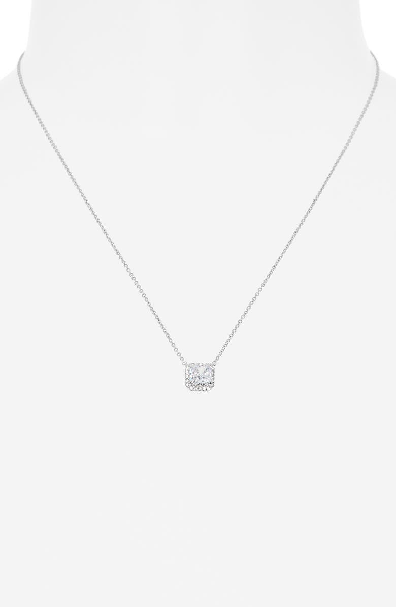 Nadri Cubic Zirconia Halo Pendant Necklace, Alternate, color, Rhodium/ Clear